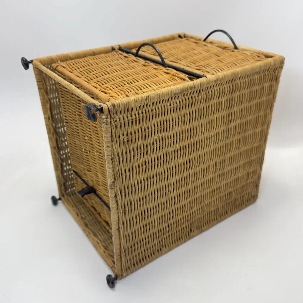 Vintage Two-Tier Handwoven Wicker and Rattan Storage Drawer Unit